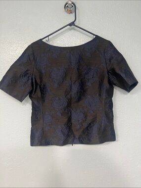 Moschino Black/ Navy Floral Jacquard Short Slv blouse, XL see measurements